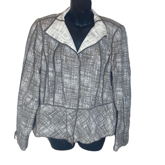 Lafayette 148 New York jacket 16 ladies tweed brown/white lightweight peplum - Picture 1 of 9